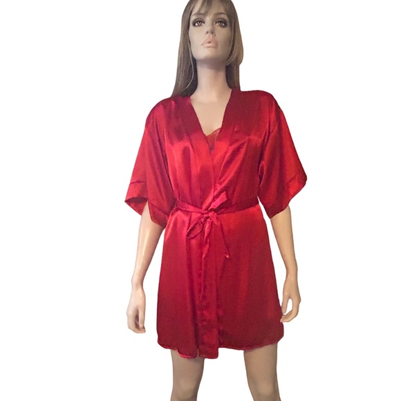 Secret Treasures Vintage Lingerie Set Robe Chemise Nightgown Slip Slippery Satin - Picture 6 of 16